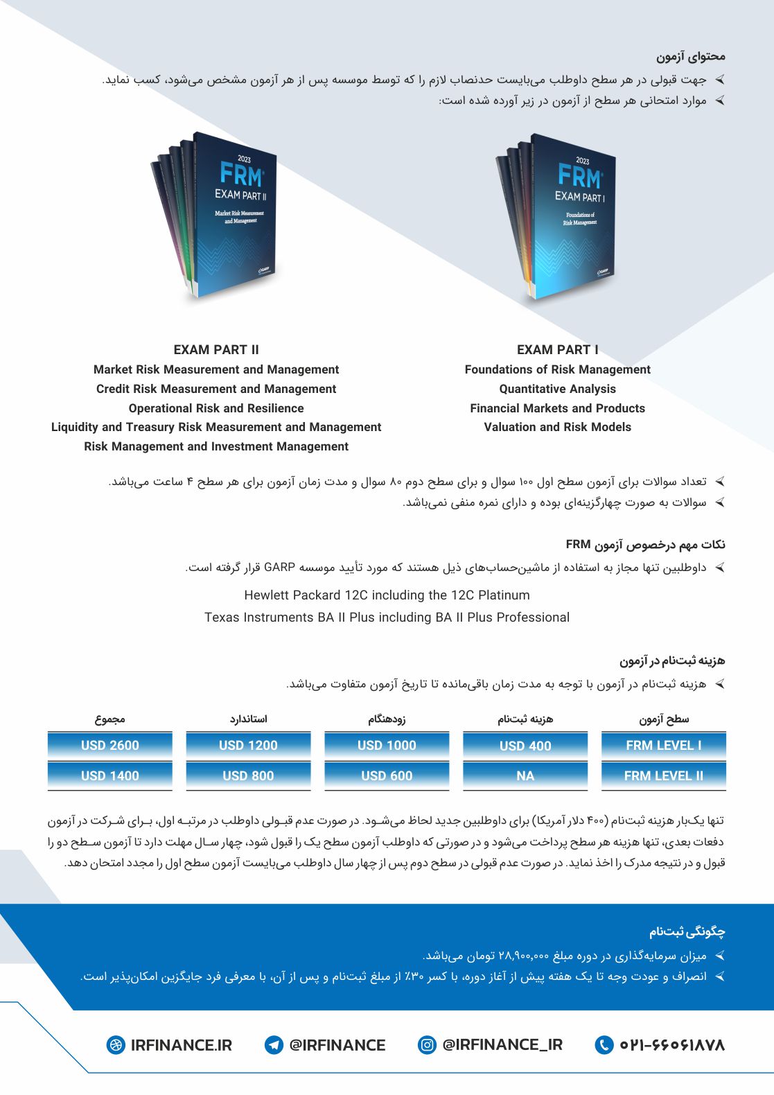 آزمون FRM | گروه مالی شریف | مدیریت ریسک مالی | دوره آمادگی آزمون FRM